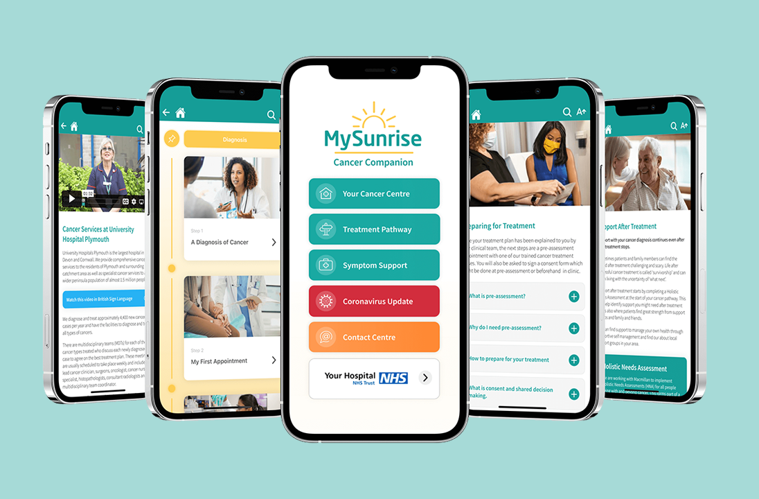 mysunrise app displayed on phone screens