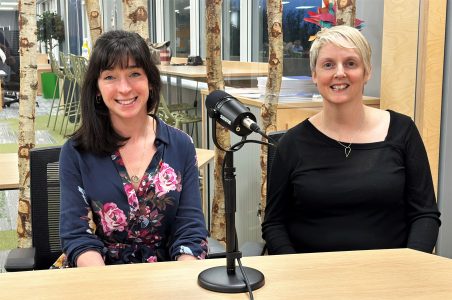 Anna and Amy recording the podcast at Vantage point