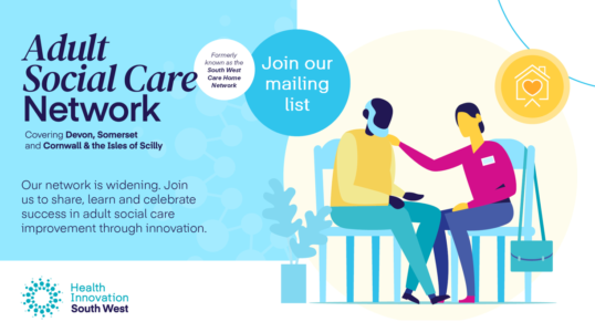 Adult Social Care Network graphic featuring illustration of a carer with an older man