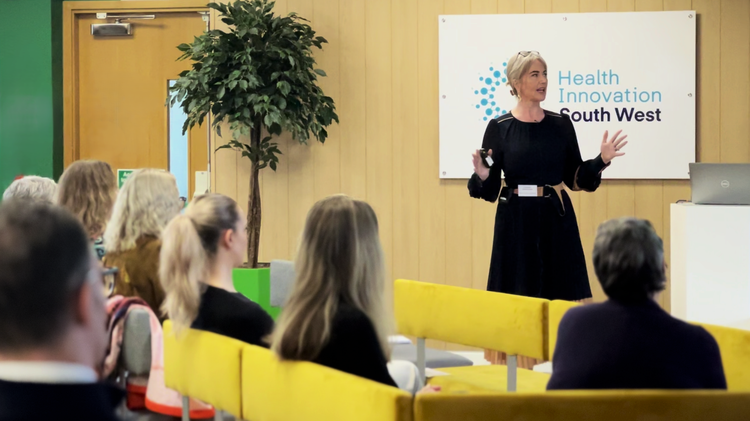 Health Innovation South West Portfolio Director, Jane Bamby, addresses audience members whilst presenting